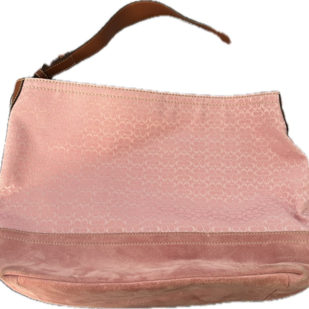 Pink Designer Shoulder Bag with Suede Bottom